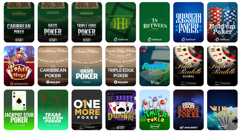 Glory Casino poker and cards games